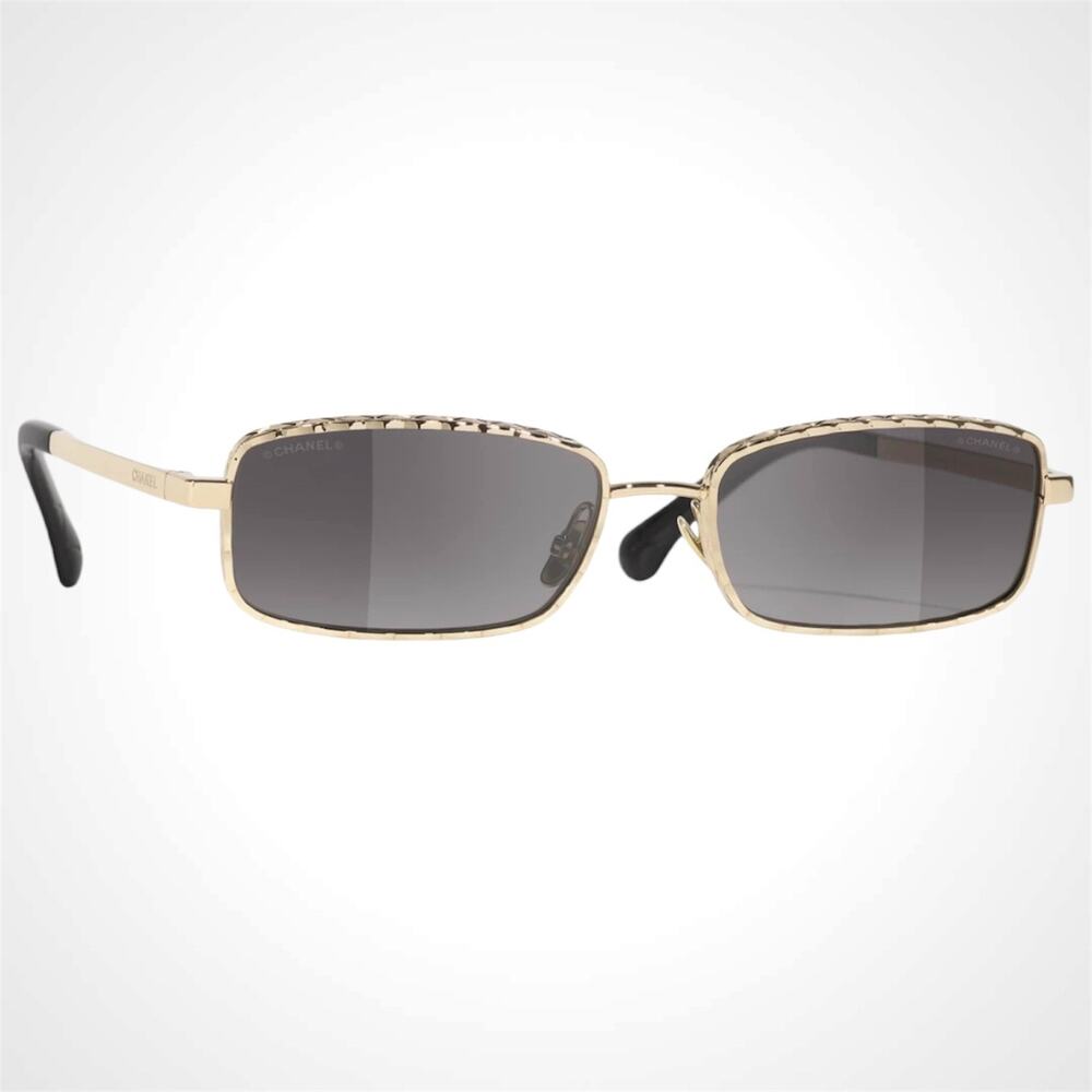 New CHANEL Sunglasses Gold 58mm Metal Rectangular Quilted Grey Gradient Lens - Picture 1 of 5